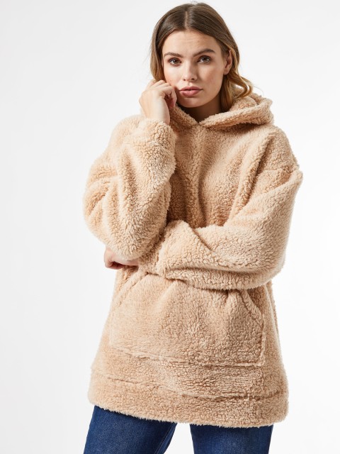 

DOROTHY PERKINS Women Beige Faux Fur Hooded Sweatshirt