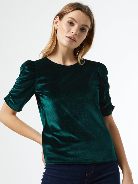 

DOROTHY PERKINS Women Teal Green Solid Top With Velvet Finish