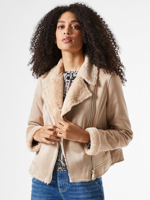 

DOROTHY PERKINS Women Beige Solid Tailored Jacket With Suede Finish
