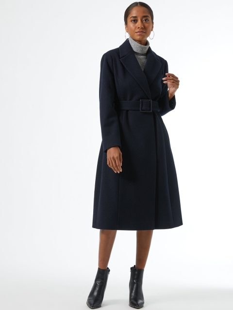 

DOROTHY PERKINS Women Navy Blue Solid Petite Longline Overcoat