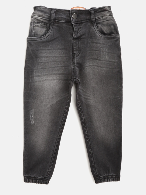 

toothless Boys Black Mid-Rise Low Distress Stretchable Denim Joggers