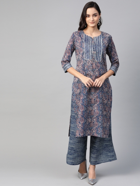 

Anubhutee Women Navy Blue & Maroon Printed Kurta with Palazzos