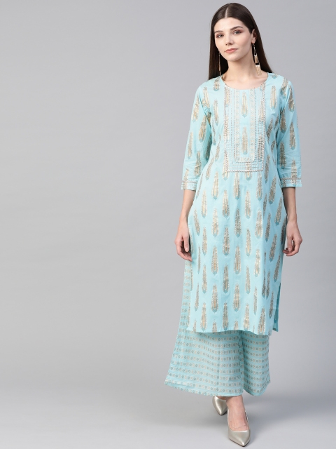 

Anubhutee Women Blue & Golden Printed Kurta with Palazzos