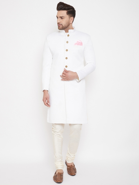 

VASTRAMAY Men White & Off-White Self-Design Sherwani with Churidar