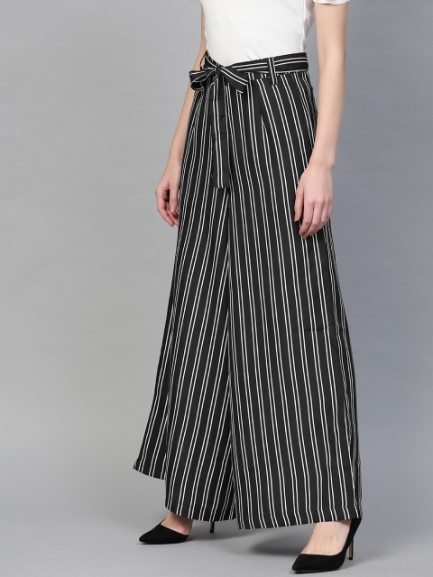 

SIRIKIT Women Black & White Loose Fit Striped Parallel Trousers