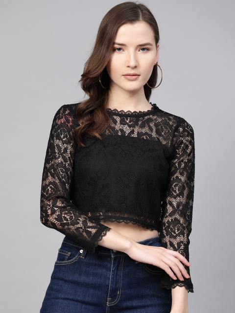 

SIRIKIT Women Black Self Design Crop Top