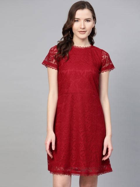 

SIRIKIT Women Maroon Self Design A-Line Dress