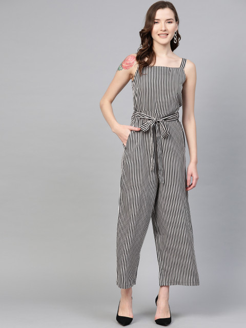 

SIRIKIT Women Black & White Striped Basic Jumpsuit