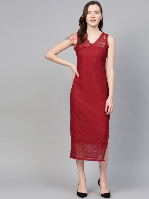 

SIRIKIT Women Maroon Self Design Sheath Dress