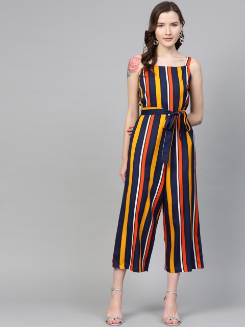

SIRIKIT Women Navy Blue & Mustard Yellow Striped Culotte Jumpsuit
