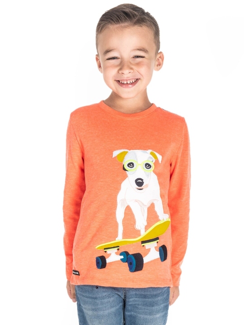 

Cherry Crumble Unisex Kids Orange Self Design Round Neck T-shirt