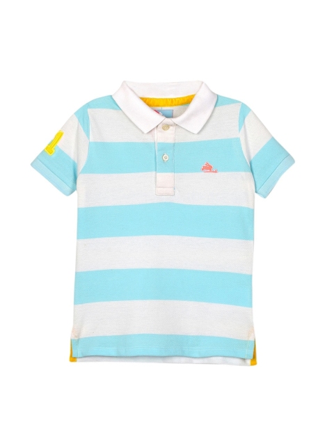 

Cherry Crumble Unisex Kids Blue Striped Polo Collar T-shirt