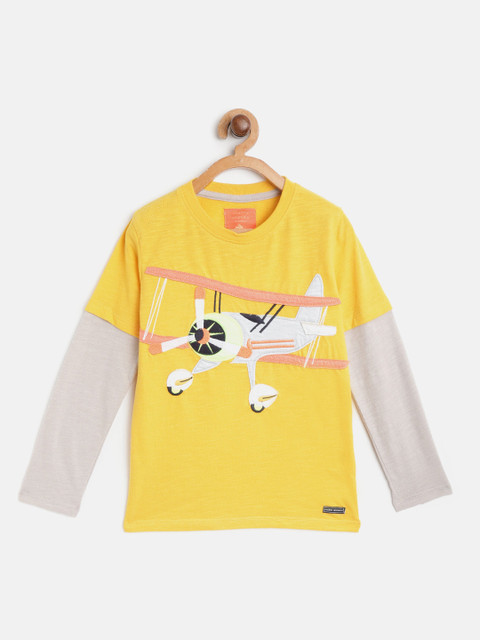 

Cherry Crumble Kids Mustard Yellow Printed Round Neck T-shirt