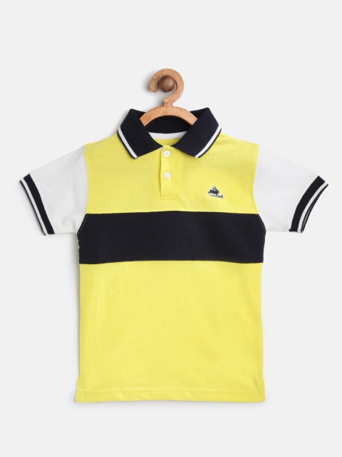 

Cherry Crumble Kids Yellow & Black Colourblocked Polo Collar T-shirt
