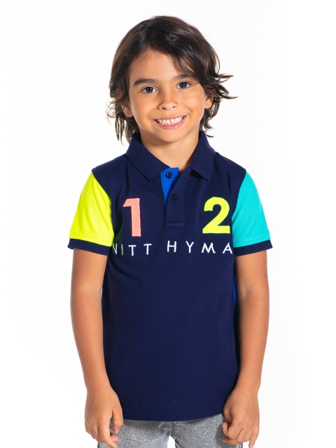 

Cherry Crumble Unisex Kids Black Colourblocked Polo Collar T-shirt