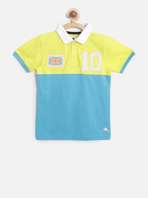 

Cherry Crumble Unisex Kids Blue & Yellow Colourblocked Polo Collar T-shirt