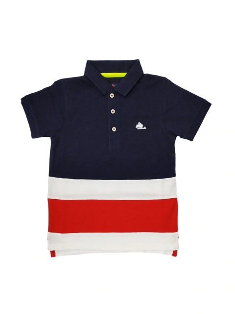 

Cherry Crumble Kids Navy Blue & White Colourblocked Polo Collar T-shirt