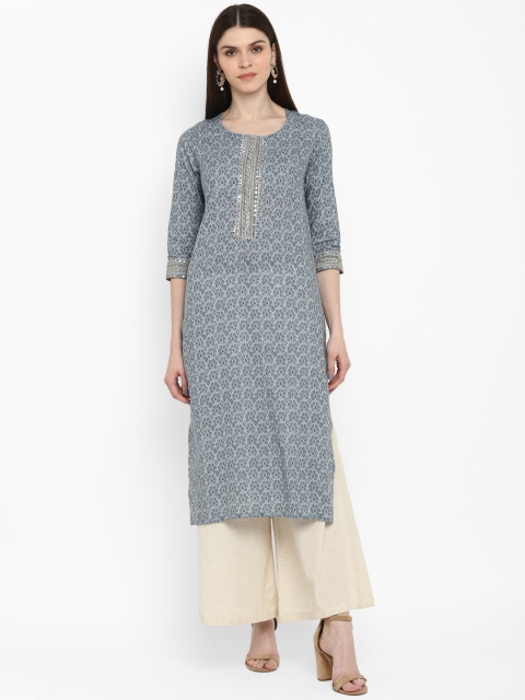 

Vbuyz Women Blue Printed Straight Kurta