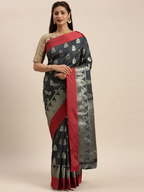 

SANGAM PRINTS Grey Pure Silk Woven Design Baluchari Saree