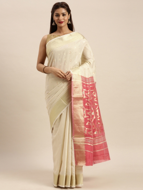 

SANGAM PRINTS Cream-Coloured & Golden Pure Cotton Woven Design Kota Saree