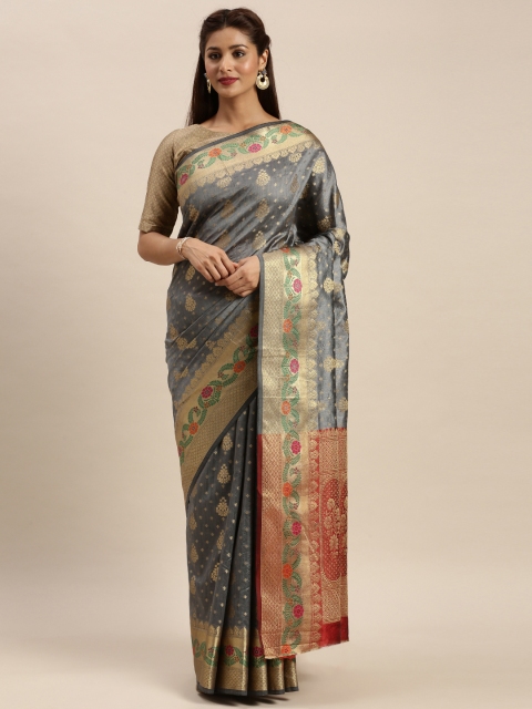 

SANGAM PRINTS Grey Pure Silk Woven Design Banarasi Saree