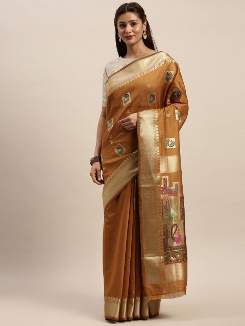 

SANGAM PRINTS Yellow Cotton Blend Woven Design Baluchari Saree