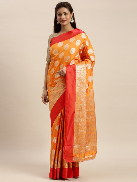 

SANGAM PRINTS Yellow Pure Silk Woven Design Baluchari Saree