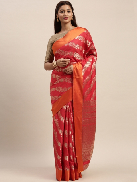 

SANGAM PRINTS Red & Gold-Toned Pure Silk Woven Design Baluchari Saree