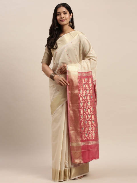 

SANGAM PRINTS Cream-Coloured Pure Cotton Woven Design Kota Saree