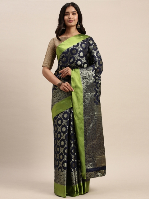 

SANGAM PRINTS Navy Blue Pure Silk Woven Design Baluchari Saree