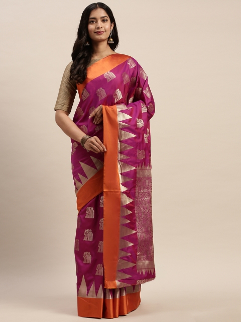 

SANGAM PRINTS Purple Pure Silk Woven Design Baluchari Saree