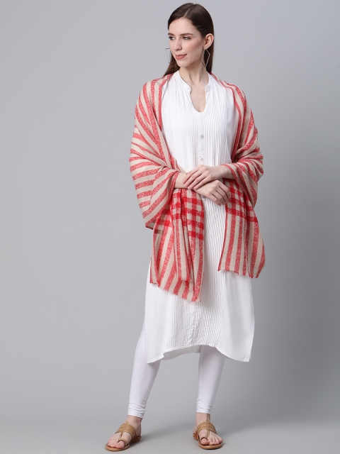 

Cayman Women Red & Beige Woollen Striped Shawl