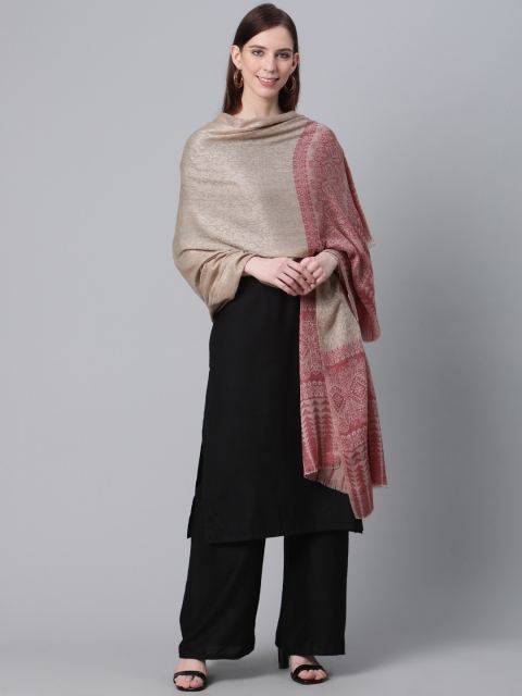 

Cayman Women Beige & Pink Woolen Woven Design Shawl