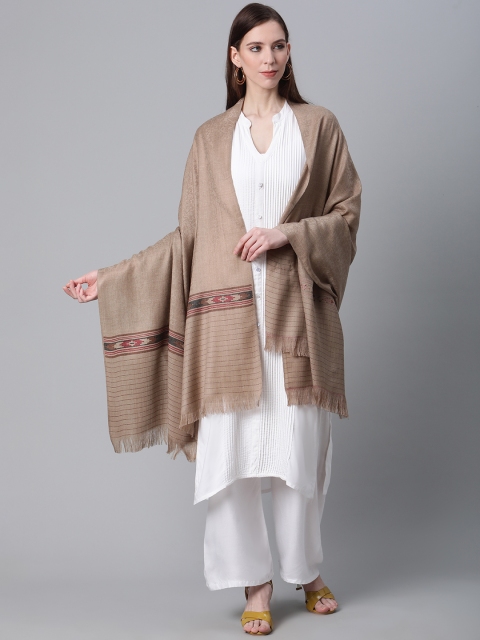 

Cayman Women Taupe Woolen Woven Design Shawl