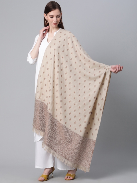 

Cayman Women Beige & Brown Woolen Embroidered Shawl