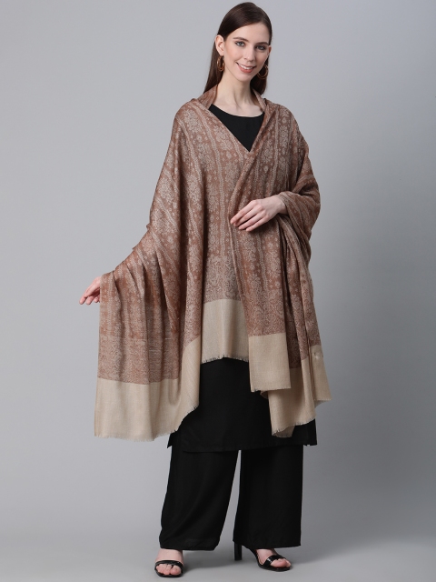 

Cayman Women Brown & Taupe Woolen Woven Design Shawl