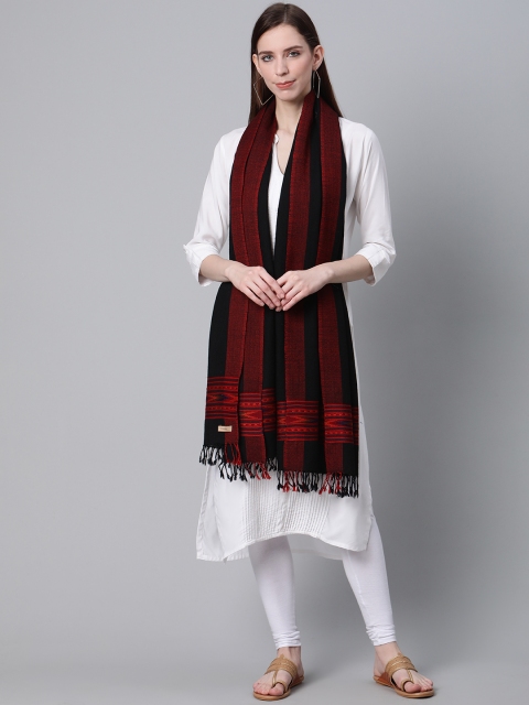 

Cayman Women Black & Orange Woolen Woven Design Shawl