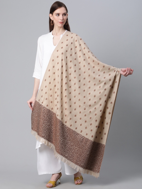 

Cayman Women Beige & Brown Woolen Embroidered Shawl