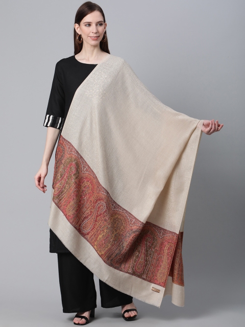 

Cayman Women Beige & Pink Woolen Woven Design Shawl
