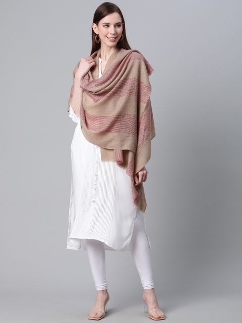 

Cayman Women Beige & Pink Woolen Self-Striped Shawl