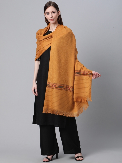 

Cayman Women Mustard Yellow Woolen Woven Design Shawl