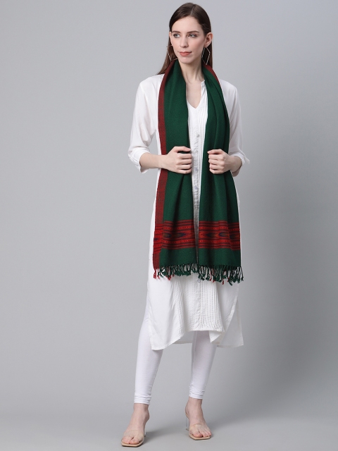 

Cayman Women Green Woolen Woven Design Shawl