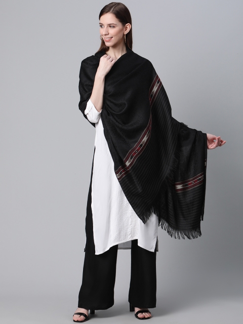 

Cayman Women Black Woolen Woven Design Shawl