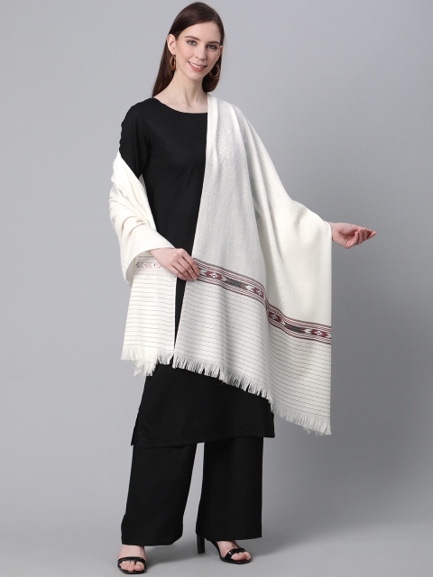 

Cayman Women White Woolen Woven Design Shawl