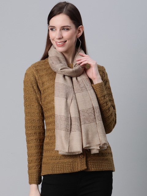 

Cayman Women Beige Woolen Self-Striped Shawl