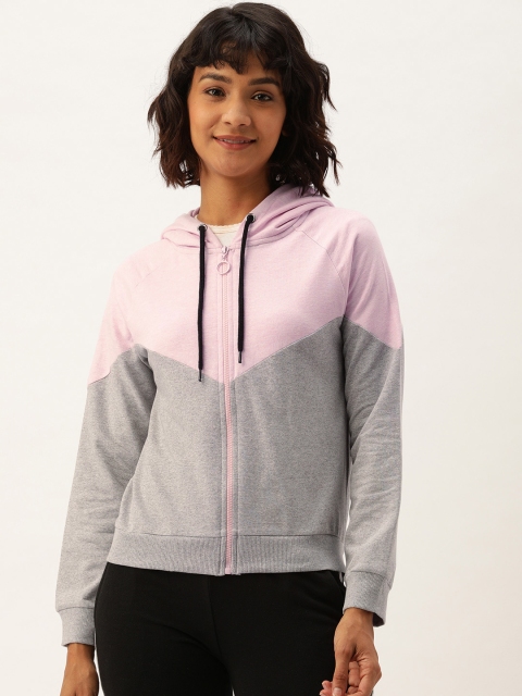 

Slumber Jill Women Pink & Grey Melange Recycled Yarn Colourblocked Hooded Sweatshirt