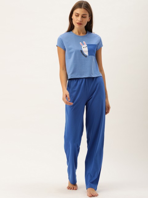 

Slumber Jill Women Blue Peekaboo Printed Recycled Yarn Night suit