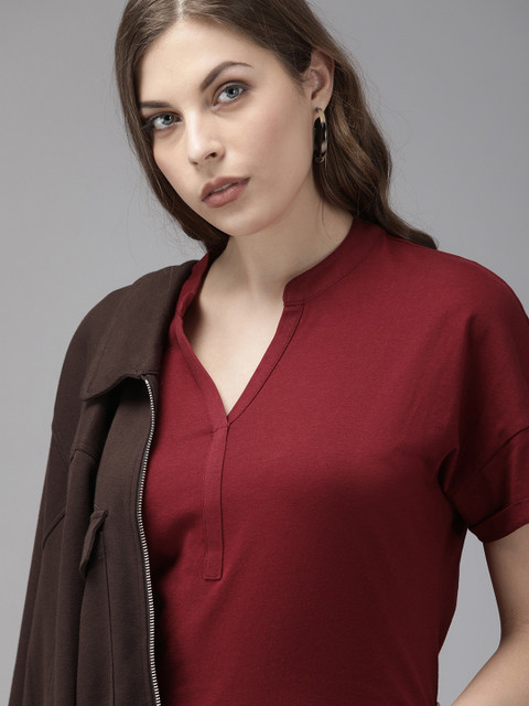 

Roadster Women Maroon Solid Top
