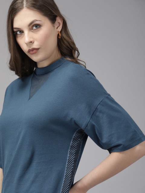 

Roadster Women Teal Blue Solid Cotton Top