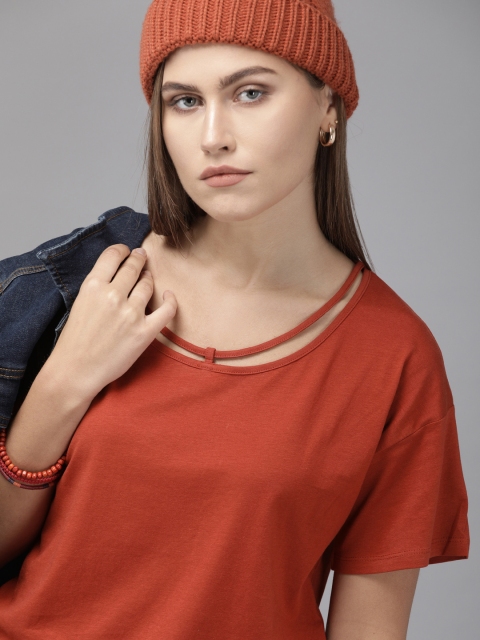 

Roadster Women Red Solid Cotton Top